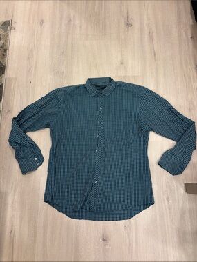 Zachary Prell Teal and Black Small-Check Button-Down Shirt